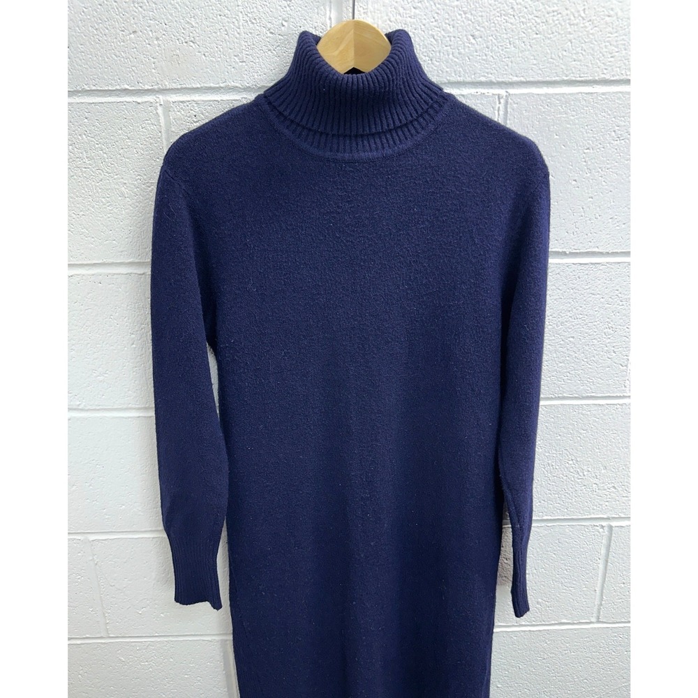 Hermes Sweater Dress Navy Blue Cashmere Wool Turtleneck Notch Hem / Womens Small
